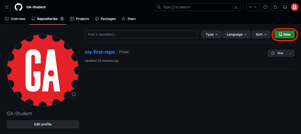 The New repository button