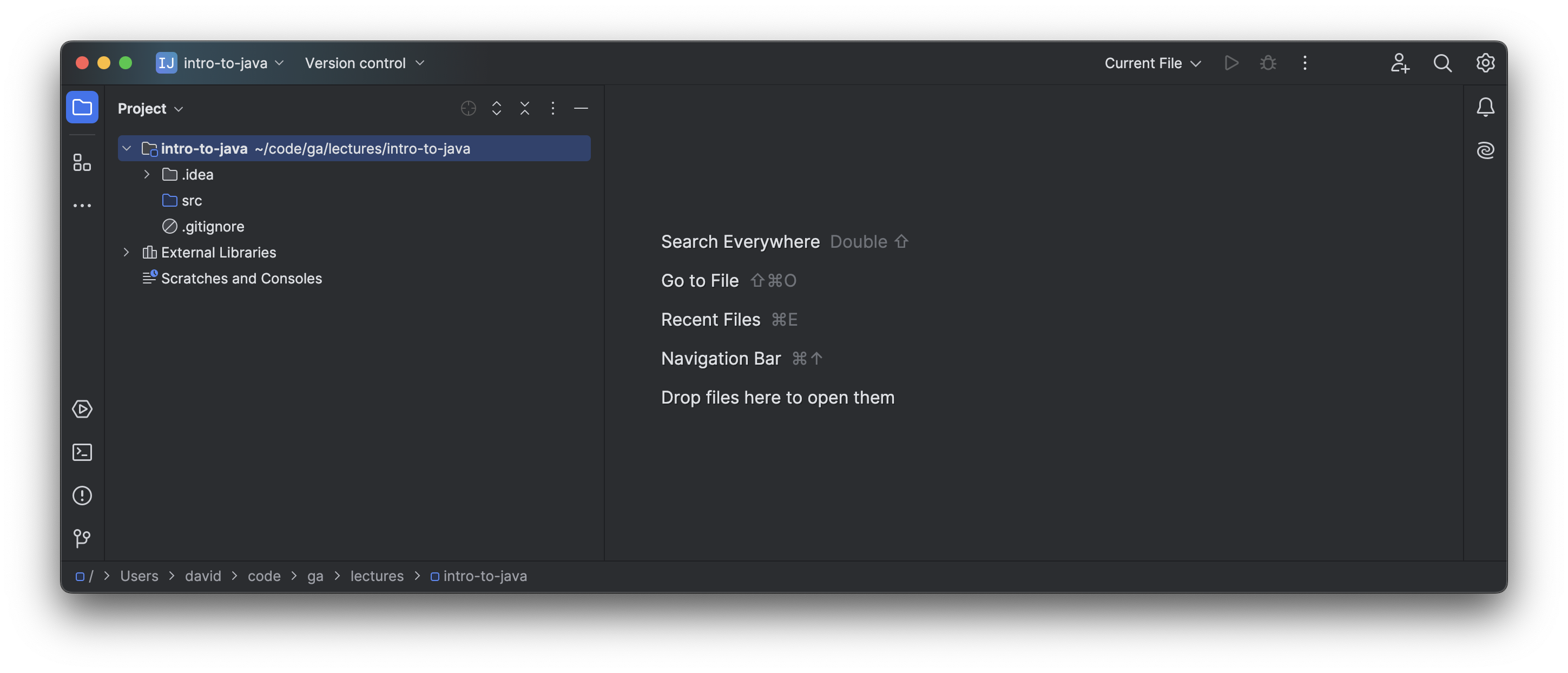 Our brand new project created in IntelliJ IDEA