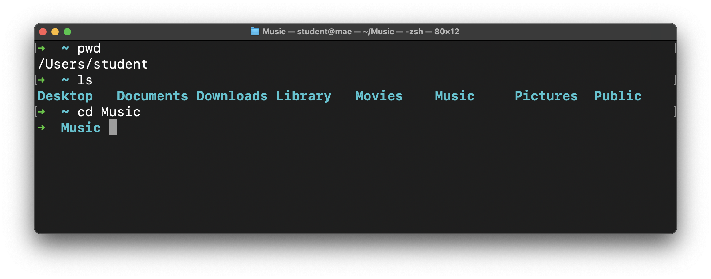 Changing into the Music directory