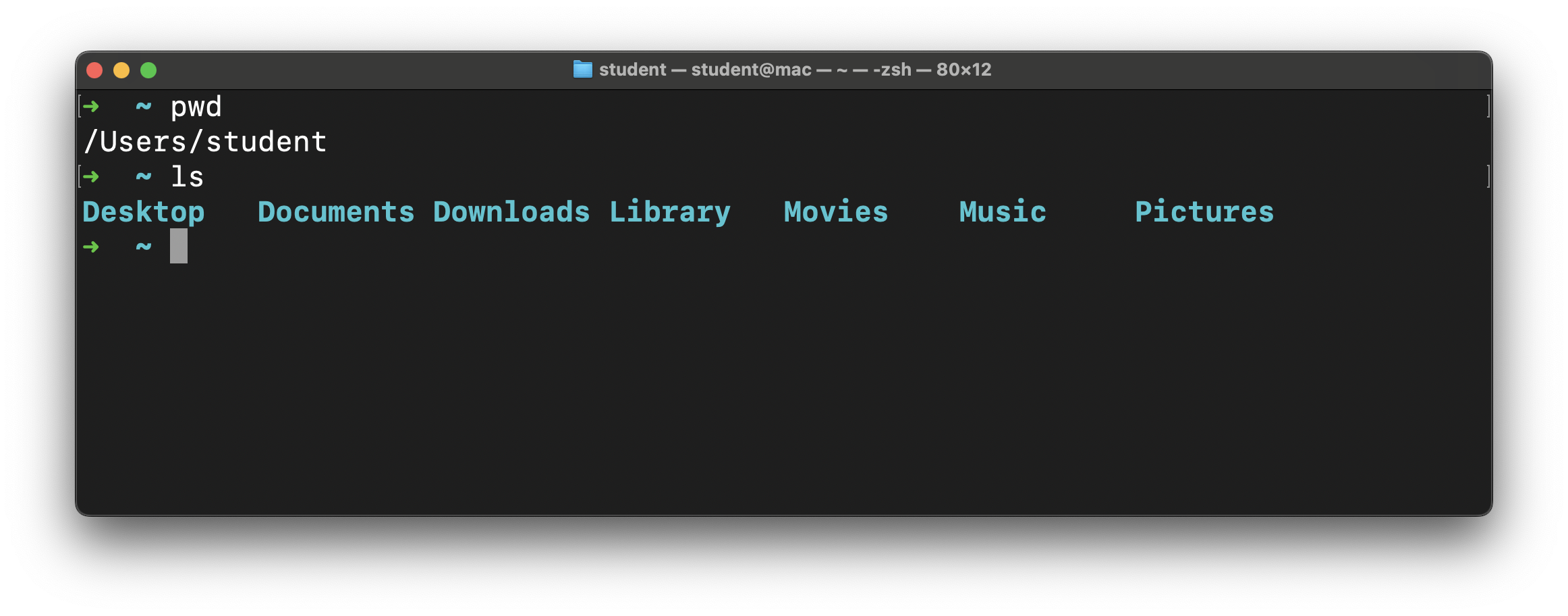 Running the ls command in the student directory and seeing its subdirectories.