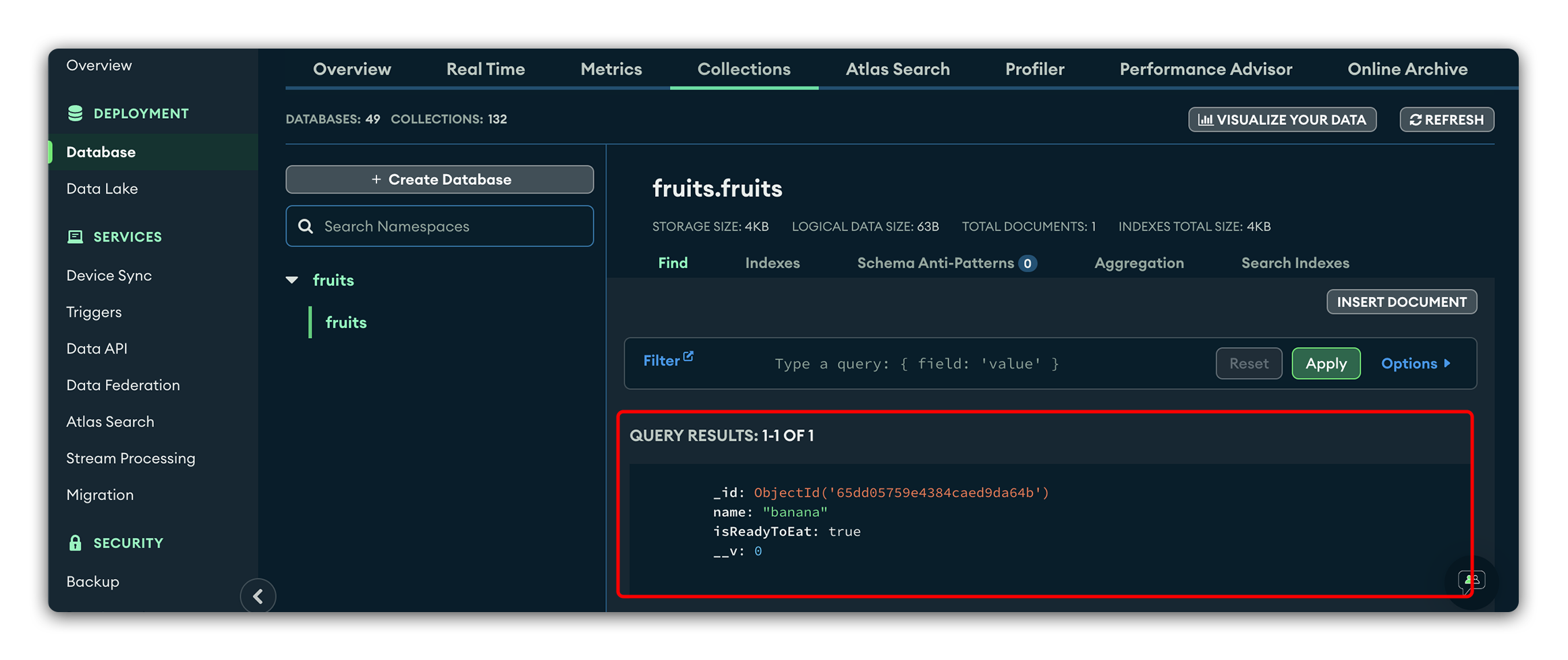 MongoDB Atlas query results