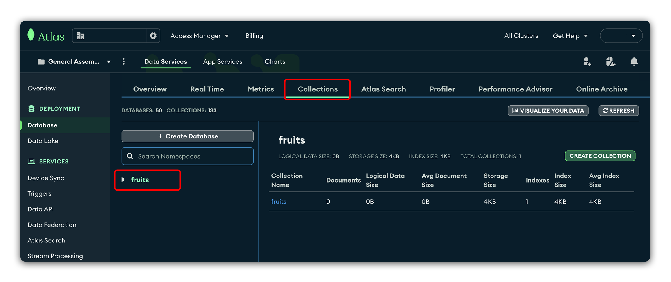 MongoDB Atlas collections
