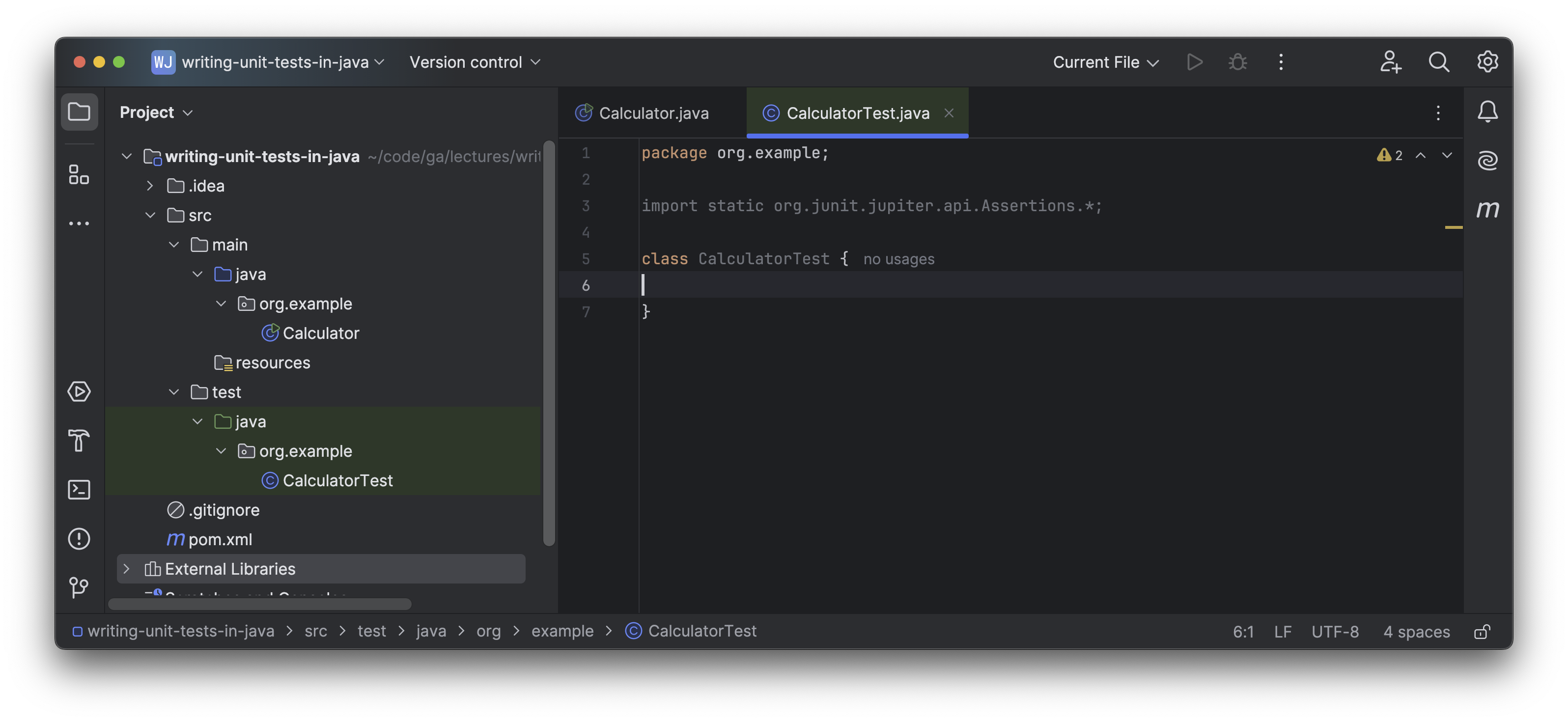 The new CalculatorTest class.
