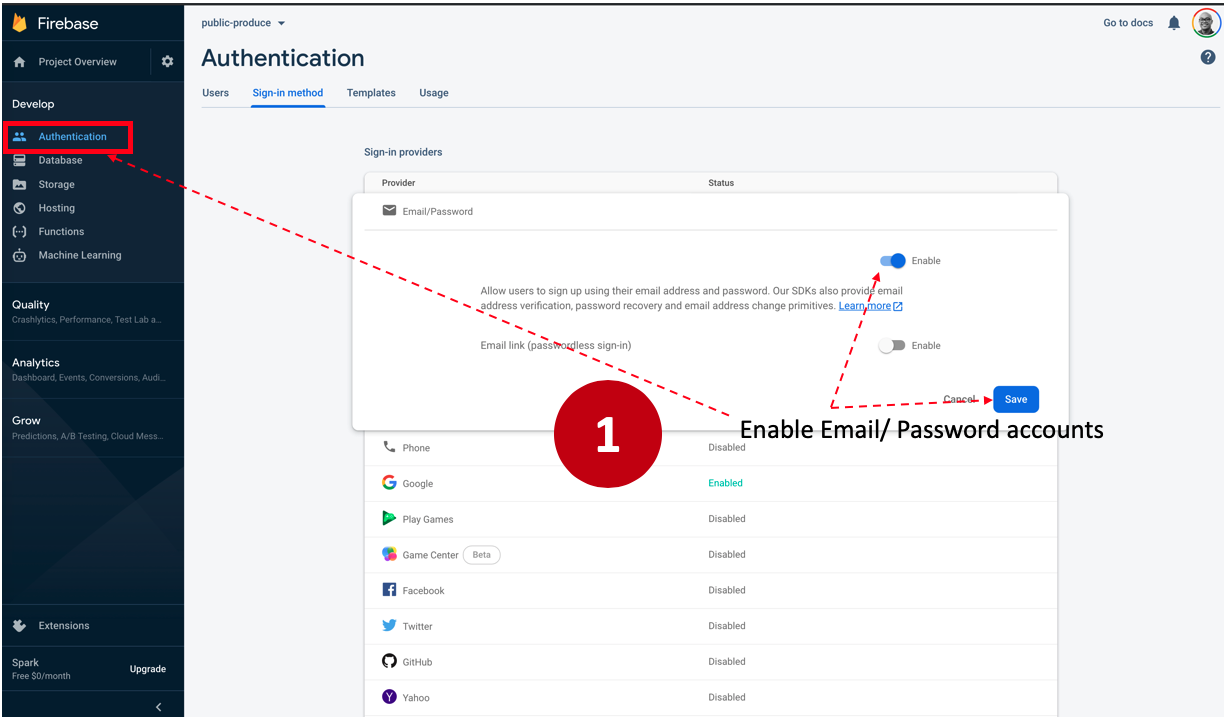 Firebase auth step 1